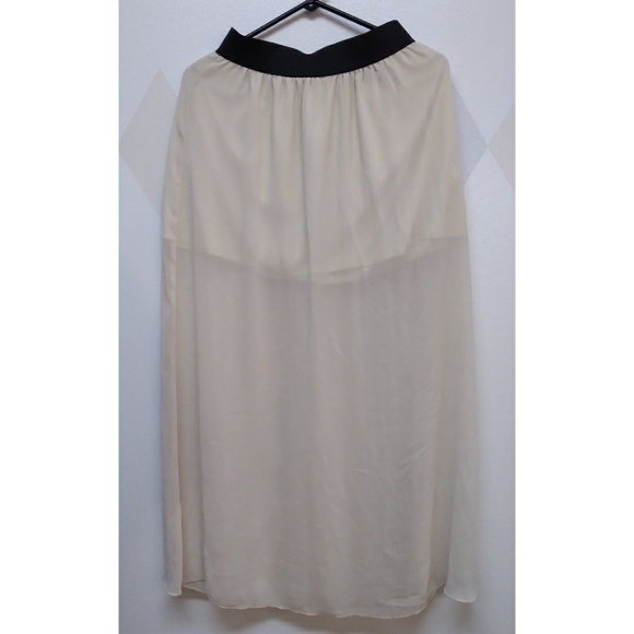 Nude sheer maxi skirt lined with mini skirt 3/5 - Picture 1 of 7